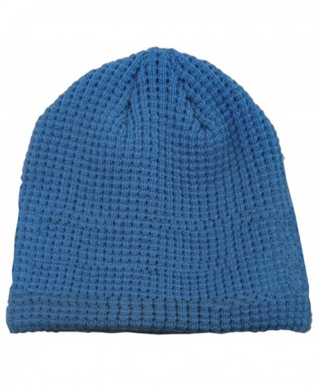 Men / Women's Fashionable Solid Color Slouchy Waffle Knit Winter Ski Beanie Hat - Aqua Blue - C512MYPJCTW