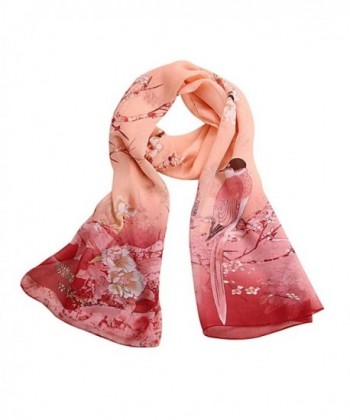 Sunward Fashion Women Lady Flower Printe Chiffon Shawl Wrap Scarf Stole Pashmina - Bird-pink - CQ12BIWU9BZ
