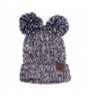 ScarvesMe CC Women Ribbed Knitted Double Pom Pom Beanie Hat - 2 Tone Navy - CJ1875355Q4