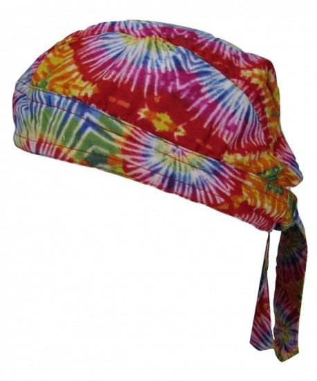 Flaming Skulls Women's Premium Cotton Rainbow Tie Dye Skull Cap - C112J6BYUCJ