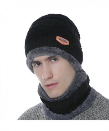 Xianheng Beanie Hat Scarf Set Winter Warm Thick Knit Skull Cap for Men Women - Black - C2188QRUWX3