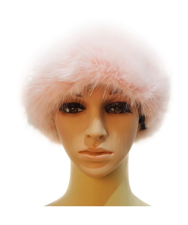 Manka Vesa Faux Fox Fur Winter Earwarmer Earmuff Ski Warm Russian Headband Beret Hat - Light Pink - CX186XTTI89