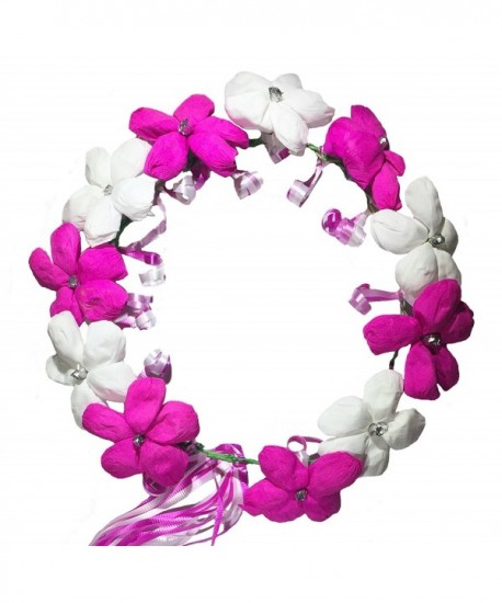 Handmade Flower Artificial Ponytail Festival - white pink - CV18027O7YZ