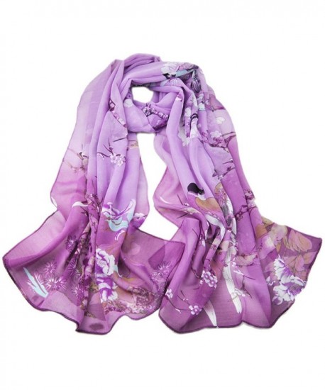 LMVERNA Birds Printed Scarf Women's Floral Scarves chiffon silk scarves popular shawls - Purple - CT189WSNWIY