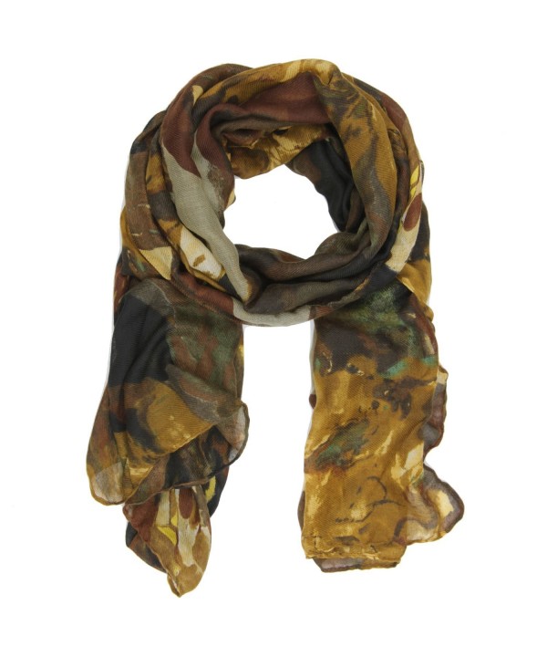 Bucasi Abstract Modern Marble Print Clara Scarf in Multi Black Brown and Olive - CC11IBVV3HL