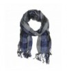 Bucasi Gray Black and Blue Plaid Checkered Grid Scarf with Tassel Fringe - CX11MYDANI1