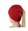 Mimgo Trendy Women Winter Knit Hat Beanie Tail Hat Ponytail Stretch High Bun Knit Hat (Red) - CE1889LE9SL