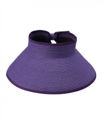 ACVIP Womens Ladies Straw Hat Wide Brim Roll-up Sun Visor Purple - CV11KVFMNFL