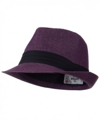 Hatter Mens 3 Layer Pleated Band Solid Color Straw Fedora - Purple - CC11WT0Q7DZ