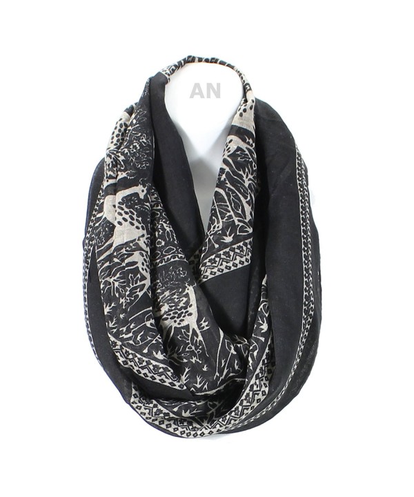 AN Light Weight Infinity Scarf for Women Summer Cute Tribal Deer Print Loop - Black - CO11FU0YLF7