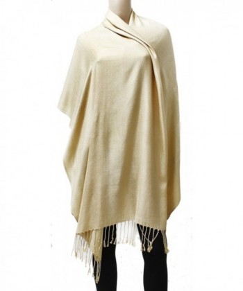 AN Womens Pashmina Shawl Scarf with Tassels Silk Soft Fashion Accessory - Champagne Gold - CJ1206OGXL1