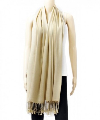Womens Champagne Solid Pashmina Tassels in Cold Weather Scarves & Wraps