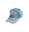 FUNOC Women Summer Adjustable Rhinestone Diamante Crown Denim Sun Hat Cap Caps - Dark Blue - CL11ZYOYGK9