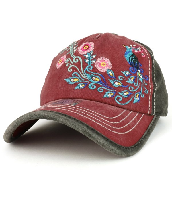 Trendy Apparel Shop Peacock Embroidered Stitch Multi Color Baseball Cap - Charcoal Burgundy - CS189066Q5D