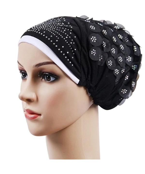potato001 Women Islamic Muslim Stretch Turban Hat Hair Loss Cover Scarf Hijab Chemo Cap - Black - CS1879L2ZY5