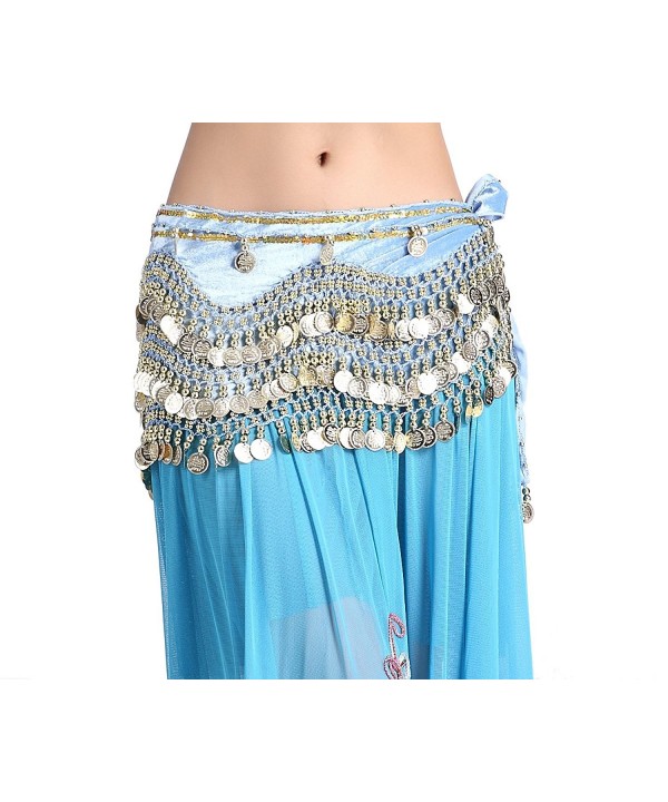 ZLTdream Women's Belly Dance Wave Shape Hip Scarf With Gold Coins - Light Blue - C9189I0GOEC